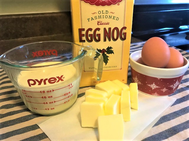 Ingredients for Eggnog Quick Bread.