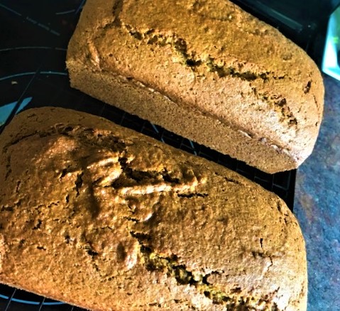 Fresh baked loaves of Whole Wheat Pumpkin Bread - cooling on the rack.