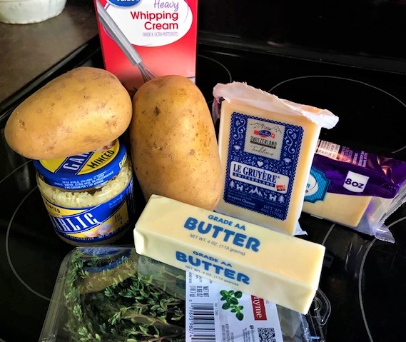 Picture of ingredients for Cheesy Thyme and Ham Potato Gratin Stacks