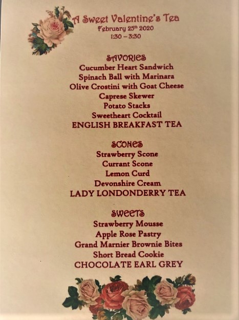 Valentine's Day Tea Party menu