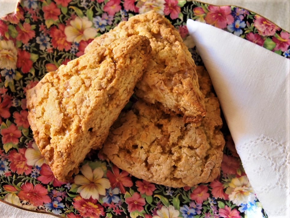 Toffee Scones on Chintz Plate with Lace Napkin