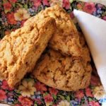Baked Toffee Scones on Chintz Plate with Lace Napkin