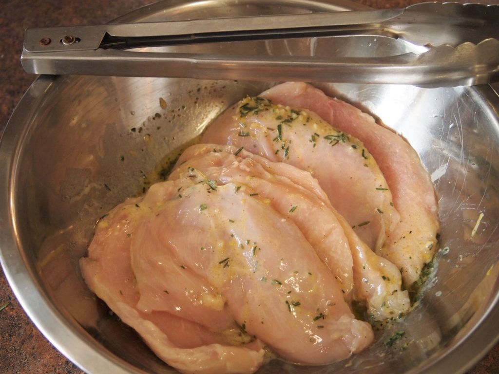 Kristen's Grilled Chicken Marinade - Chicken Breasts marinating