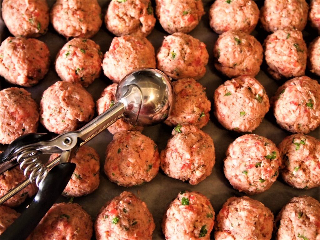 Masala Spice Tea Meatballs - ready to be cooked and prepared using an ice cream scoop.